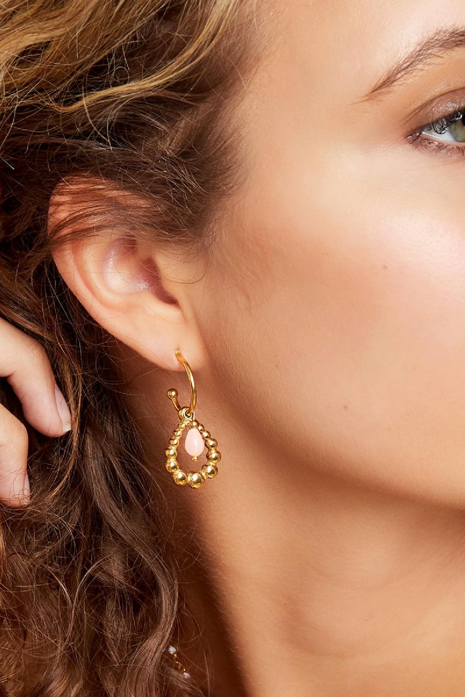 Boucles d'oreilles avec pierre Rose &amp; Couleur or Acier inoxydable Image4